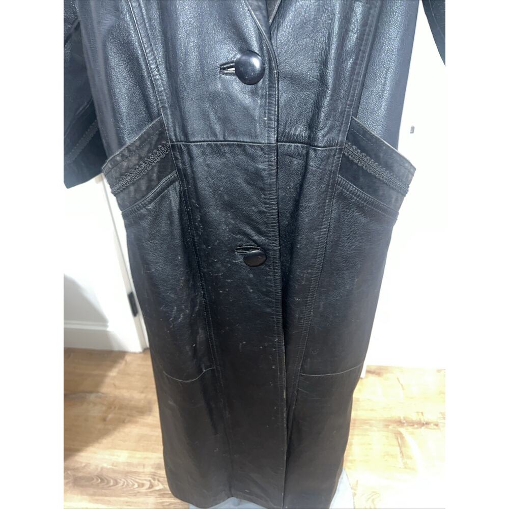 Winlit Womens Leather Paisley Vintage 80s Trench Coat Oversized Size M Black - Picture 4 of 9